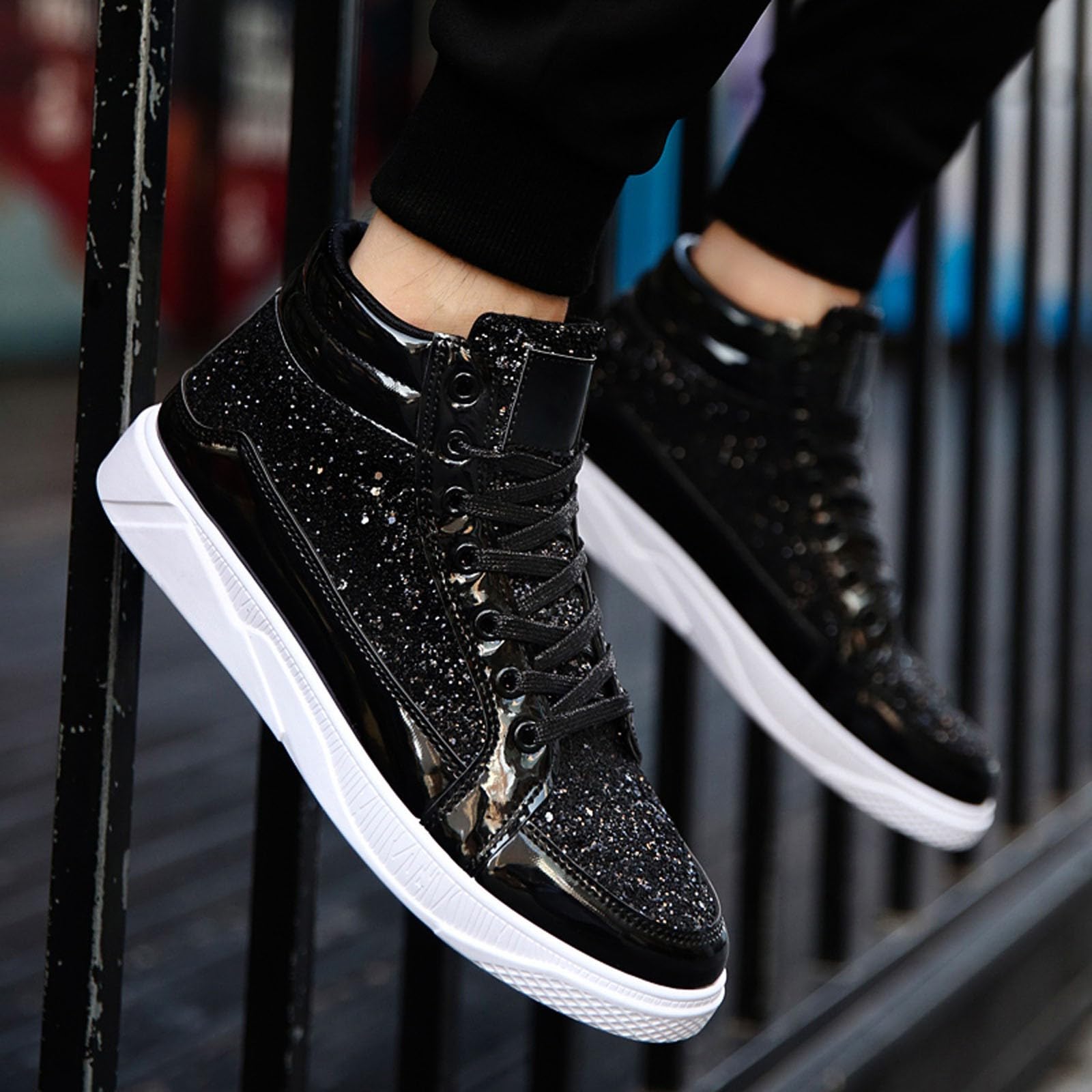 Chaussures de Loisirs Confortables en Cuir Clair avec Paillettes pour Homme