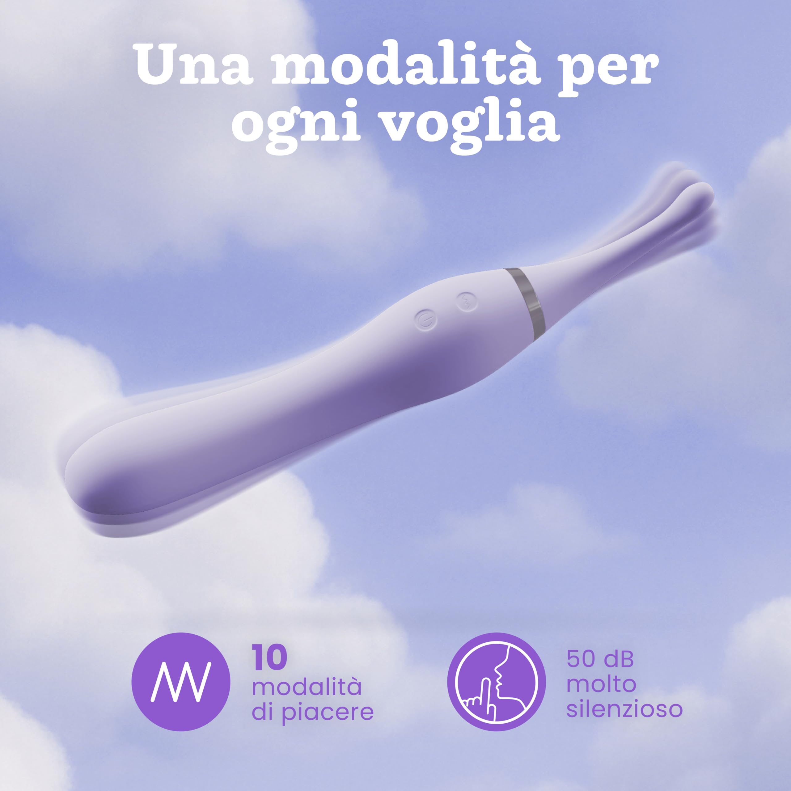 Vibratore Clitorideo con Coda Vibrante di Oliver James – 10 Modalità di Piacere, Wand in Silicone Resistente all’Acqua per Donna, Sex Toy Ricaricabile USB (Lilla Pastello)