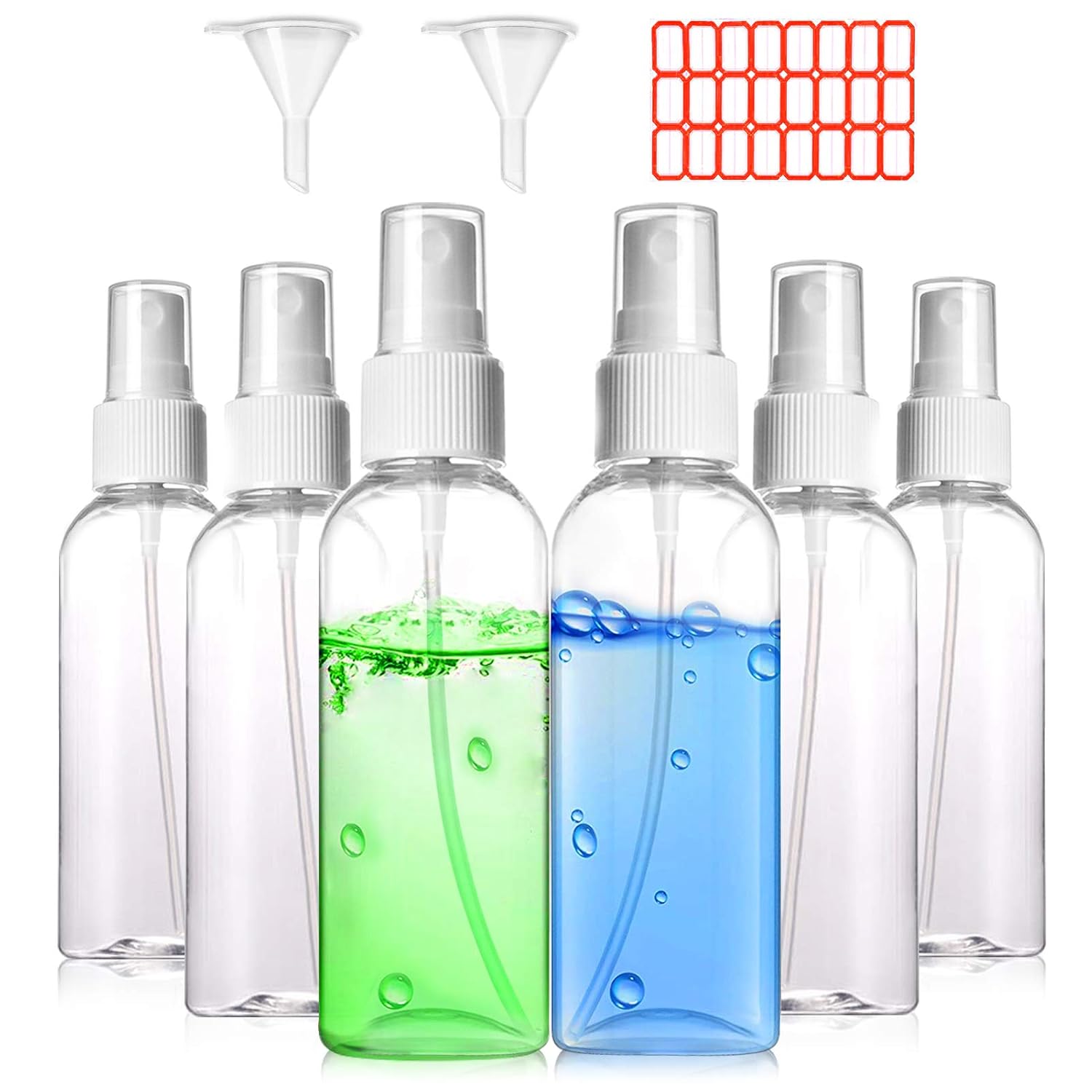 UUBEAUTY 6 Pack 50ml Small Spray Bottles Set, 2oz Plastic Fine Mist Travel Size Spray Bottle for Sanitizer, Empty Mini Pump Spray Bottles for Perfumes, Essential Oils