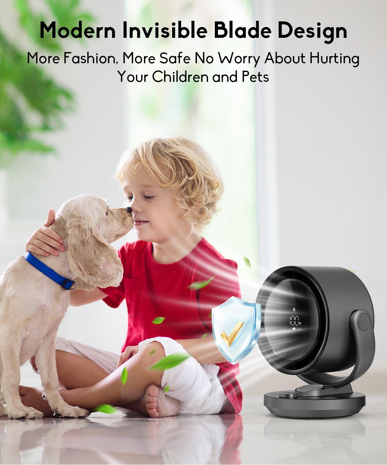 let'me Desk Fan, 100-Speed Table Fan with Digital Display, USB Rechargeable Portable Fan with Warm Night Light, 135°Auto Oscillating Fan and 12H Timer, Small Quiet Desk Fan for Bedroom, Home, Office — view 4