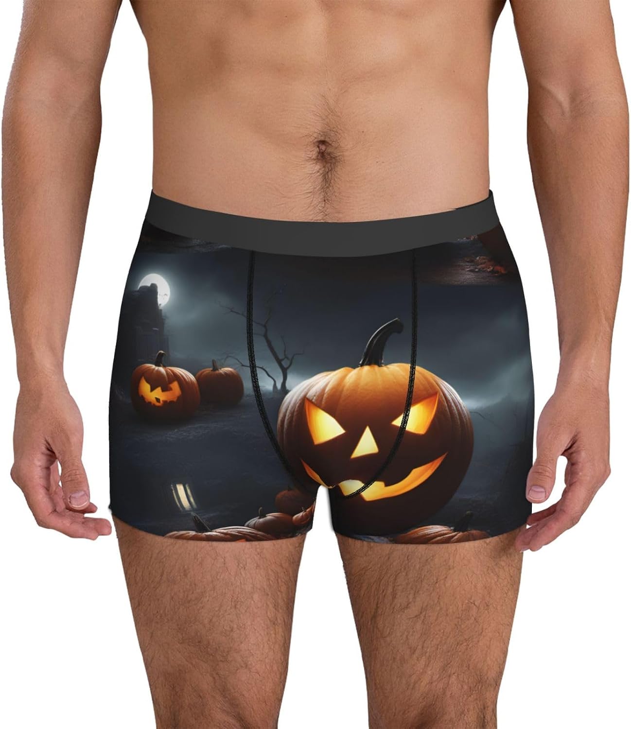 Halloween Pumpkin Print Men'S Boxer Briefs, Breathable Comfortable Mens Underwear With Soft Stretch Fabric