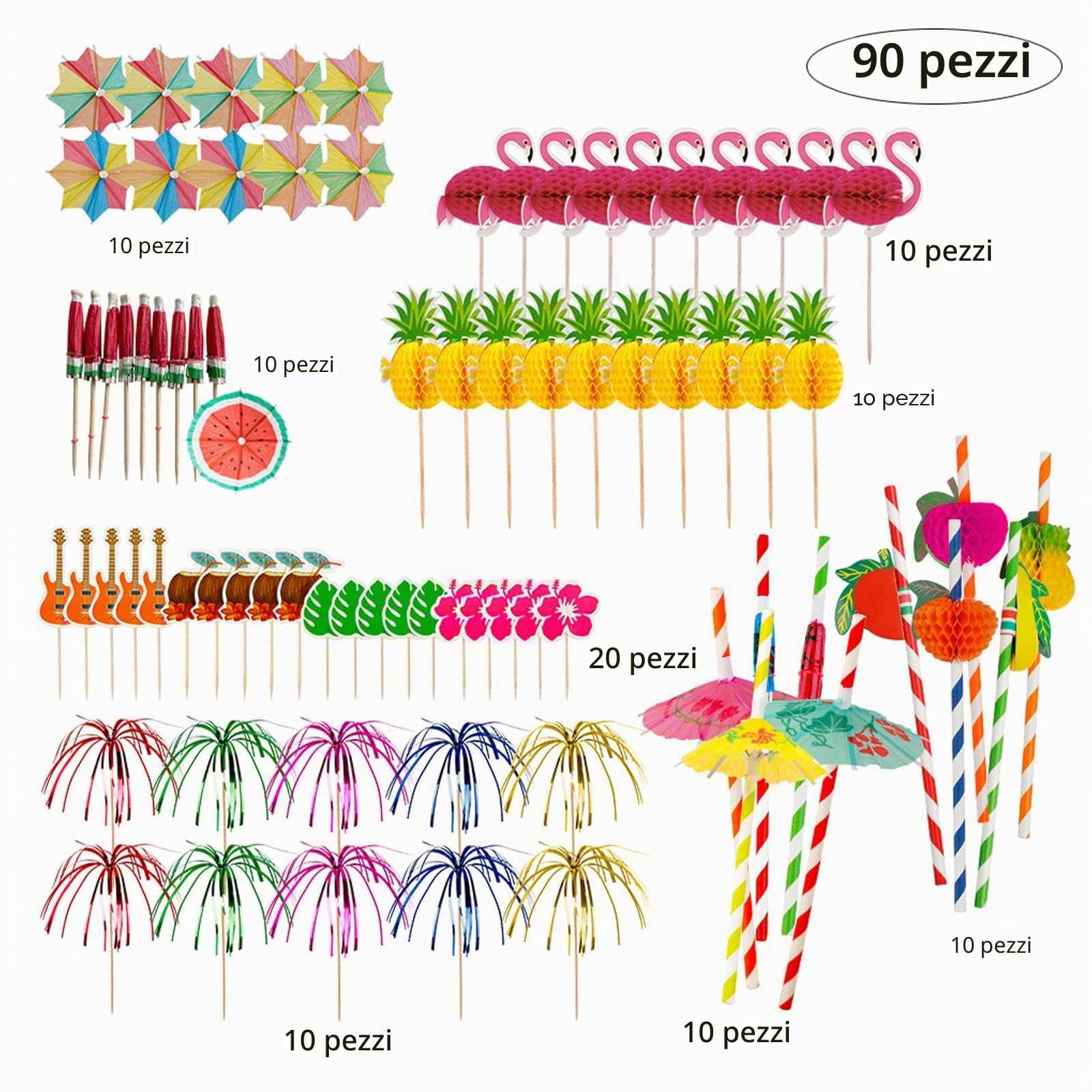 Decorazioni per cocktail, 90 ombrelli da cocktail, cannucce da cocktail, fuochi d'artificio, cocktail party, decorazioni per feste estive, matrimoni, bar, bevande, torte