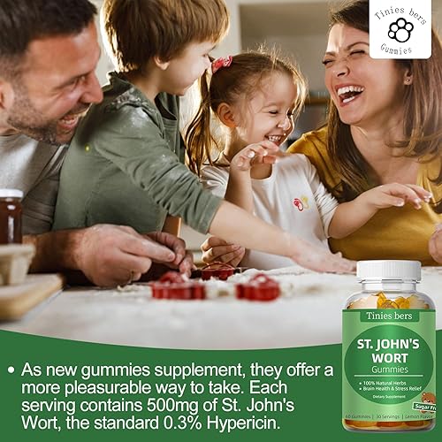 Miniatura 6 de Gomitas de hierba de San Juan de 500 mg, gomitas sin azúcar para adultos y niños, las mejores gomitas de hierbas para aliviar el cerebro y el