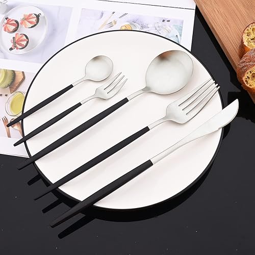 Miniatura 7 de JASHII Juego de 40 cubiertos de color rosa mate y dorado, juego de cubiertos de acero inoxidable para 8 personas, incluye cucharadas de tenedor para