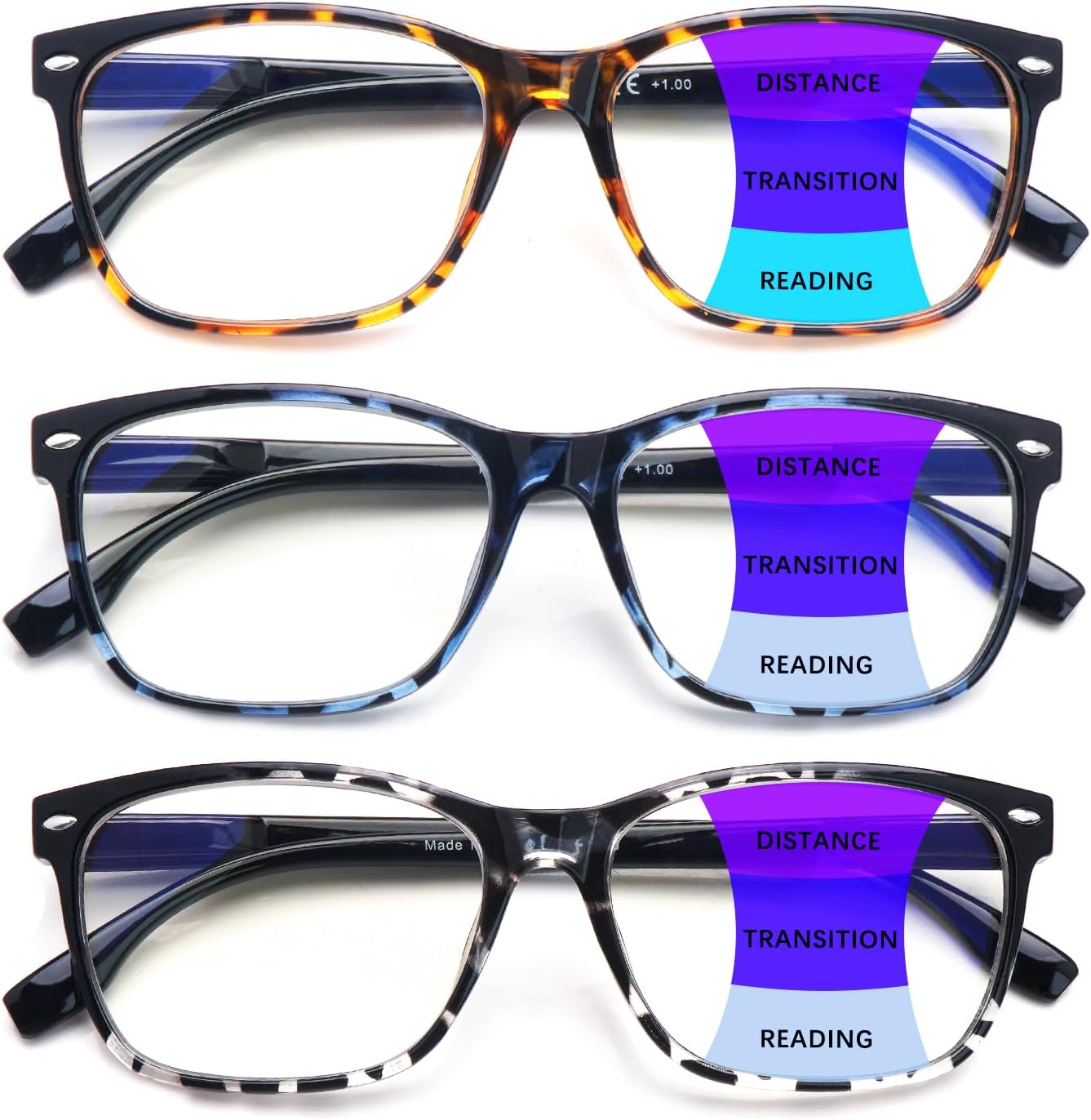CLASAGA Progressive Multifocus Reading Glasses for Women, Pattern Print Blue Light Block Stylish Ladies Computer Readers