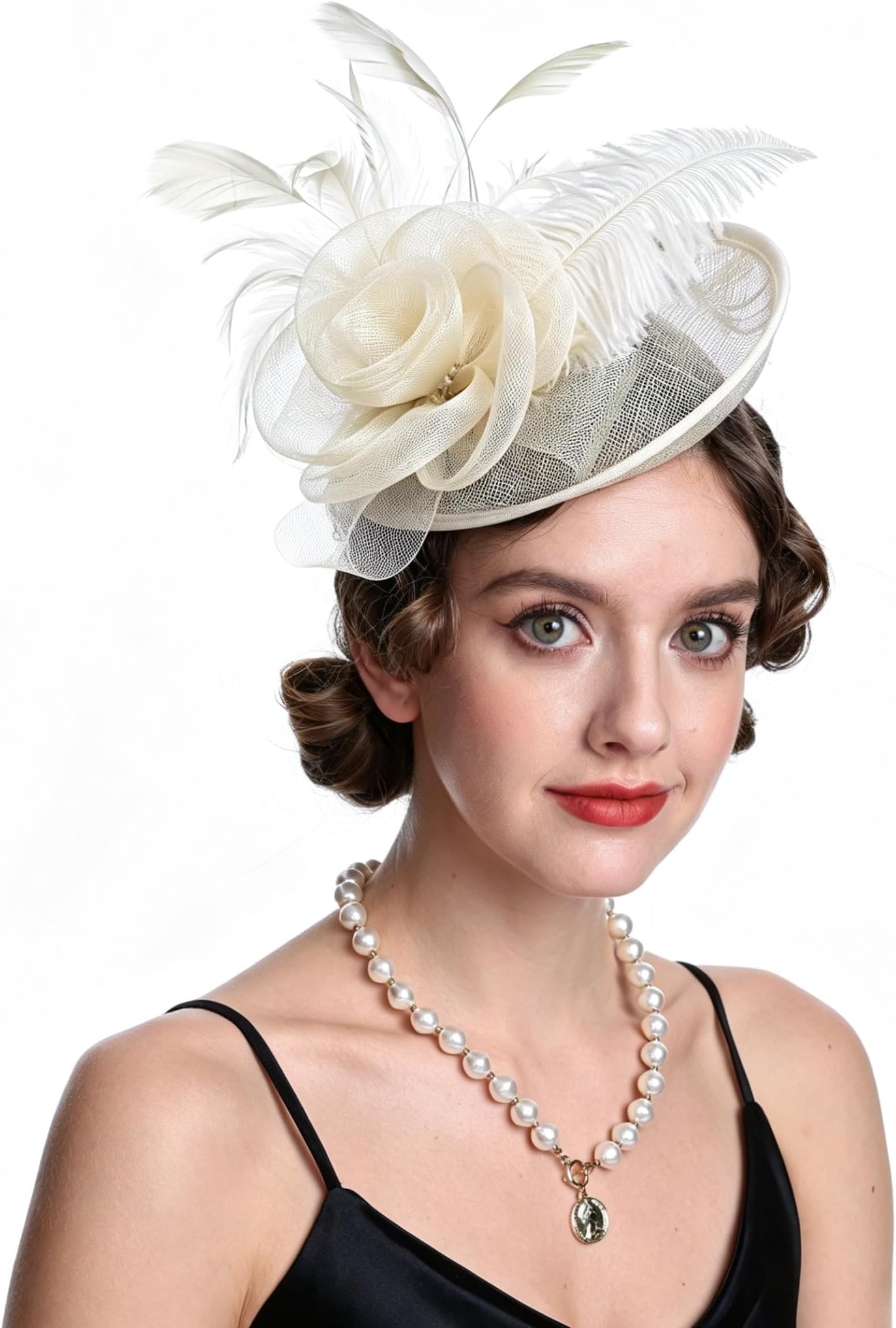 Women's Fascinators Feathers Tea Party Hat Veil Headband with Hair Clip for Cocktail Church
