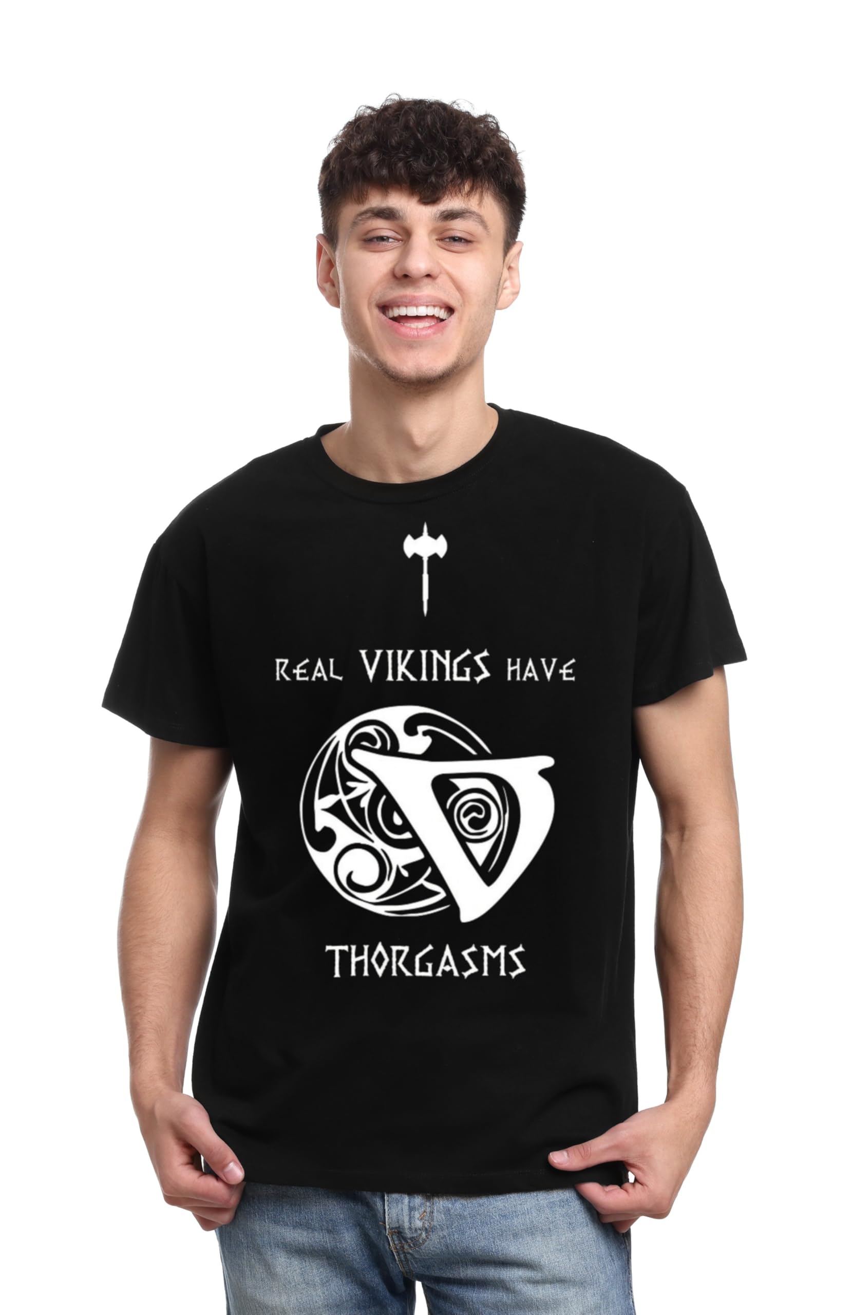 Rebel ThreadsViking Ragnar Ladbrok Black Colour Regular Fit Roundneck Printed Cotton T-Shirt for Men