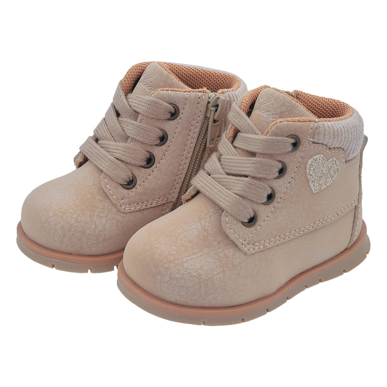 Scarpe Invernali Polacchino Bambina Fiolly, Regolabile con Lacci e Zip Laterale, con Cuore Glitter