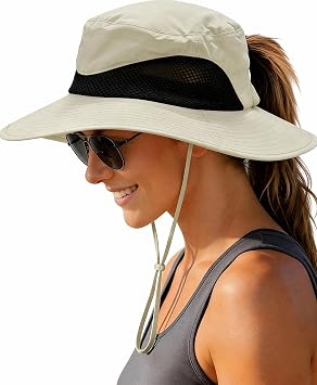 Solaris Ponytail Hole Sun Hats for Women, UPF 50+ Sun Protection Outdoor Tribe Packable Cooling Hat for Gardening