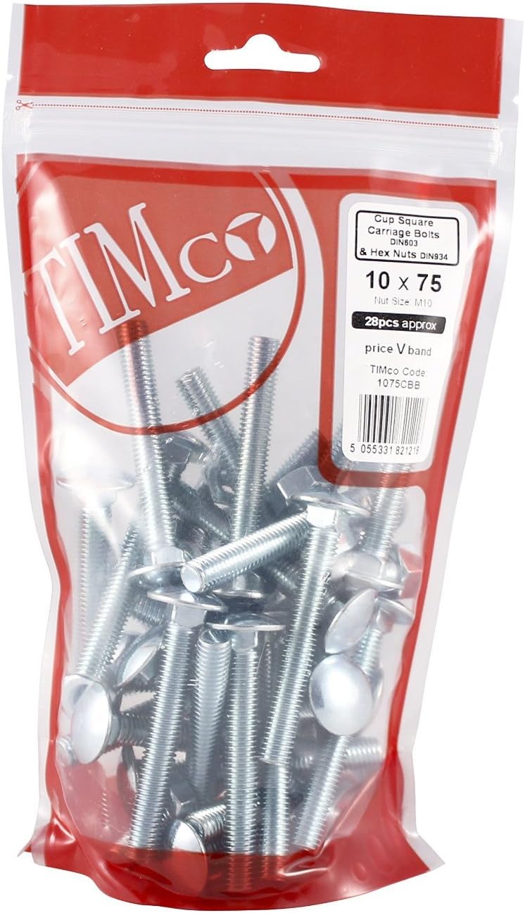 TIMCO Carriage Bolts DIN603 & Hex Full Nut DIN934 Silver - M12 x 130