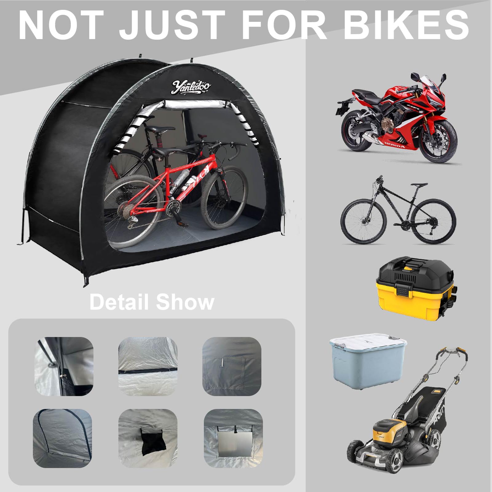 Bike Shed, Outdoor Portable Bike Storage Shed Tent, Bike Tent, Waterproof Bicycle Shelter with 210D Oxford Fabric, Bicycle Cover Fits 2-3 Bikes (Black) - 5