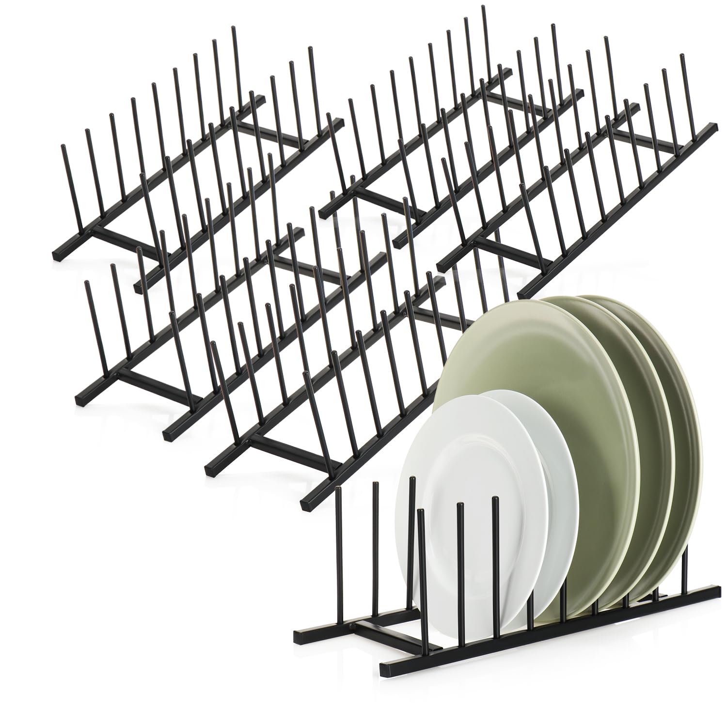 com-four® 6X Abtropfgestell für Geschirr - Tellerhalter aus Metall - Stabiler Geschirr-Abtropfer - moderner Küchenorganizer - edler Geschirrtrockner - Topf-Deckelhalter (6X schwarz - Metall)