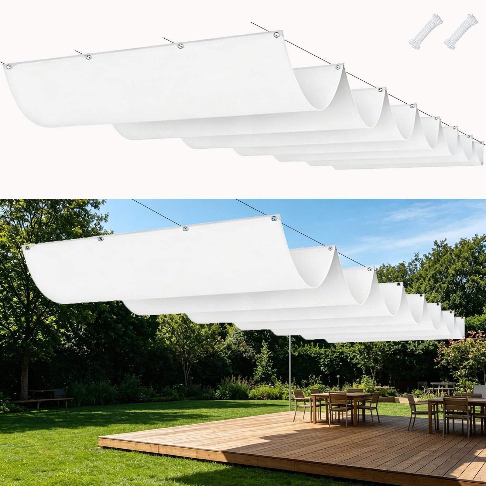 Voile d'ombrage vague imperméable et anti-UV 2x2.4 m bâche blanche haute résistance