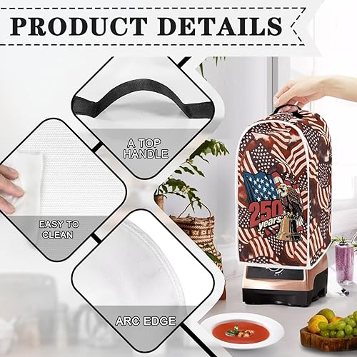 Vista 3 de 250 Years of America Blender Cover for Kitchen Countertop Beach Small Appliance Dust Cover Kitchen Decor Food Processor Protector with Handle