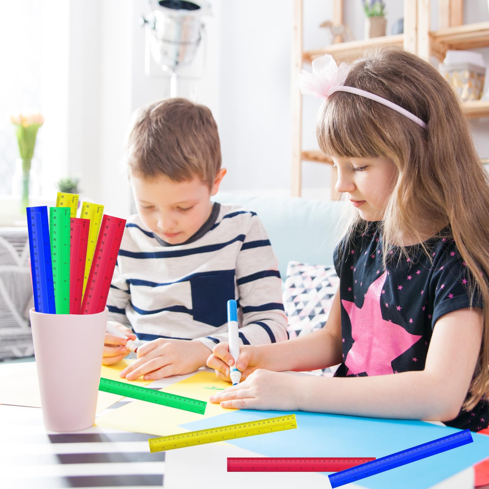 Reglas De Plástico 12 Pulgadas a Granel Para Suministros Escolares Regreso a Clases, Regla Flexible Colores Surtidos Con Centímetros Y Estudiantes Educación Escolar, Niños