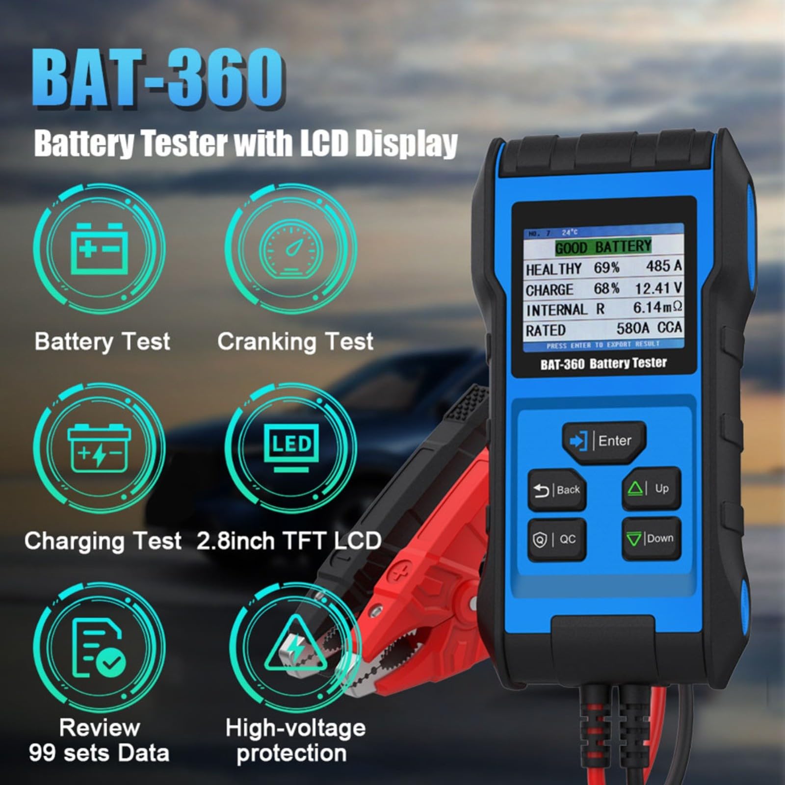 Batterietester,Batterietester Kfz, Tester,BAT-360 Batterietester 12V Mit TFT-Farbdisplay Für AGM Für Efb GEL Und Für Lifepo4 Akkus Im Fahrzeug