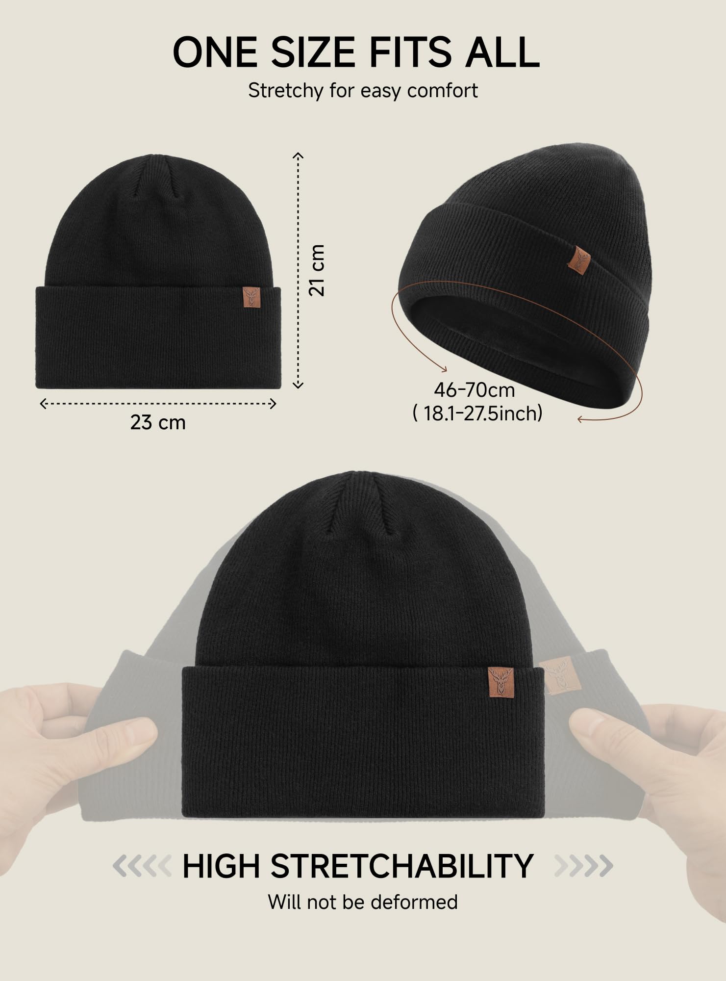 TRENDOUX Czapka zimowa beanie dla mężczyzn i kobiet: wełna merynosów, uniseks, termiczna czapka z dzianiny z polarową podszewką, elastyczna, oddychająca, na co dzień