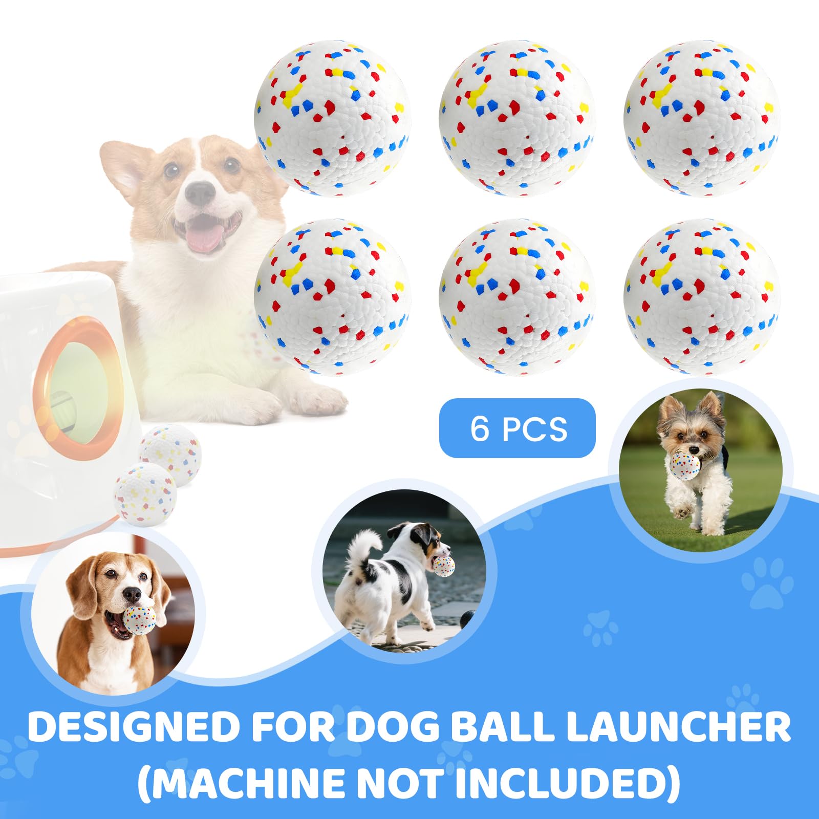 6 Piezas ETPU Pelotas de Tenis para Perros, 58mm Pelota de Tenis Impermeable, Pelota de Juego Flotante para Perros Pequeños, Pelota de Juguete Interactivas para Lanzador de Pelotas para Perro