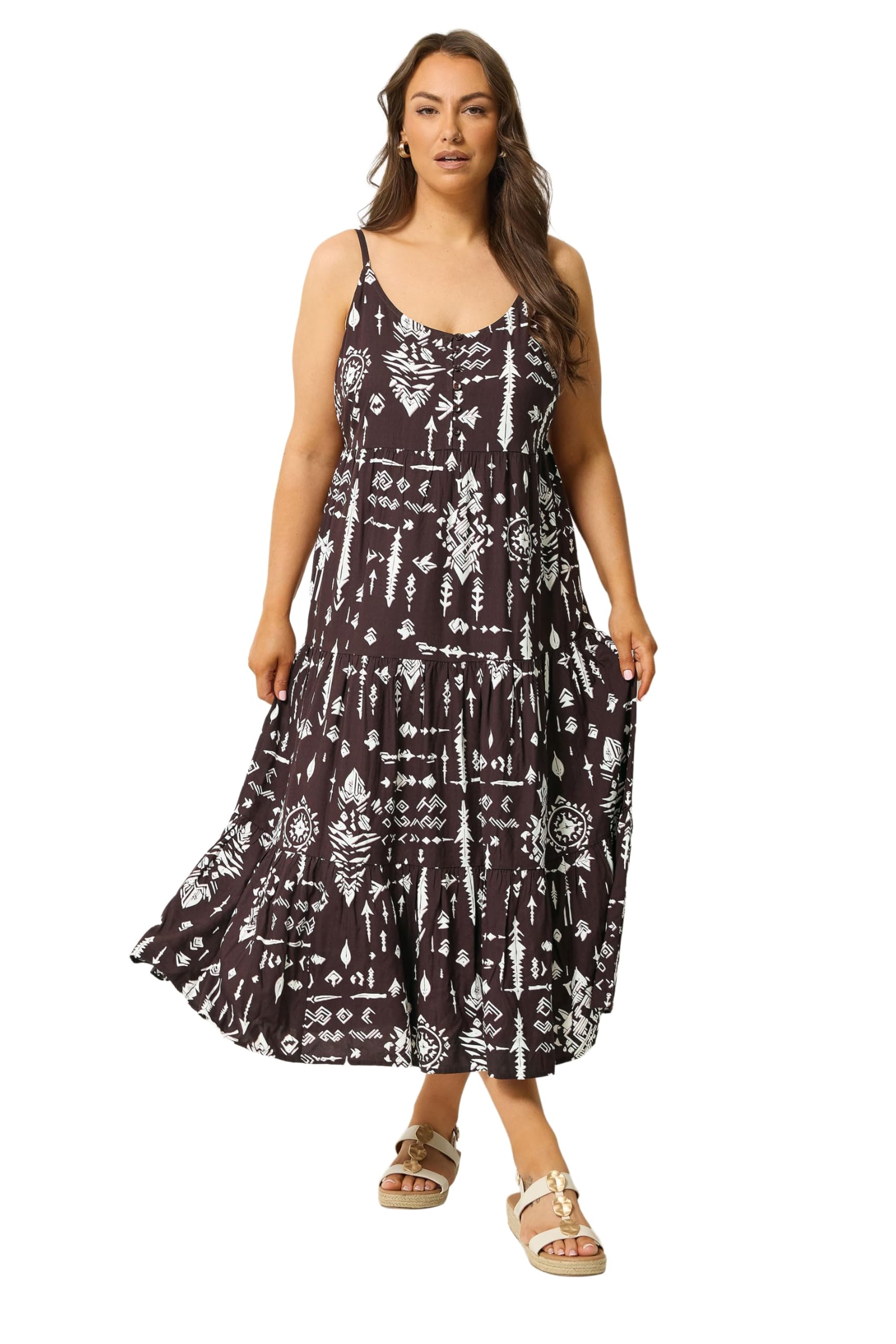 Yours Women's Tiered Maxi Dress in Chocolate | Size: 16