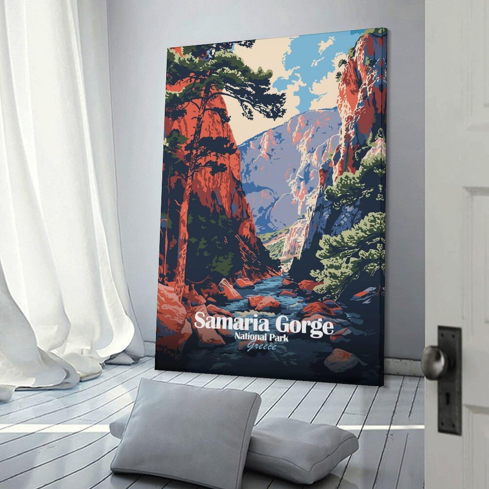 Junmoney Canvas Art Print Samaria Gorge National Park Greece, 16x24inch(40x60cm), for Office, Study Or Home Workspace, Decorative Artwork for Productive Spaces