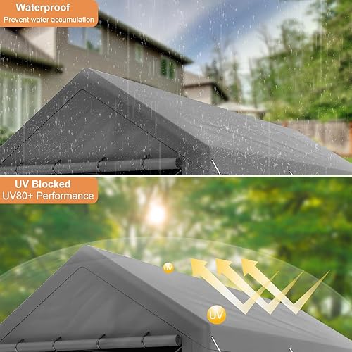 Miniatura 4 de Cochera 10x20 pies con dosel resistente de acero para almacenamiento, carpa portátil para fiestas, cochera portátil con paredes laterales y puertas