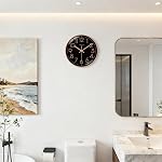WISKALON Horloge murale silencieuse, moderne 10 batterie de pouce horloge murale pour chambre, cuisine, salle de bains, bureau, maison, salon (Noir d'or)