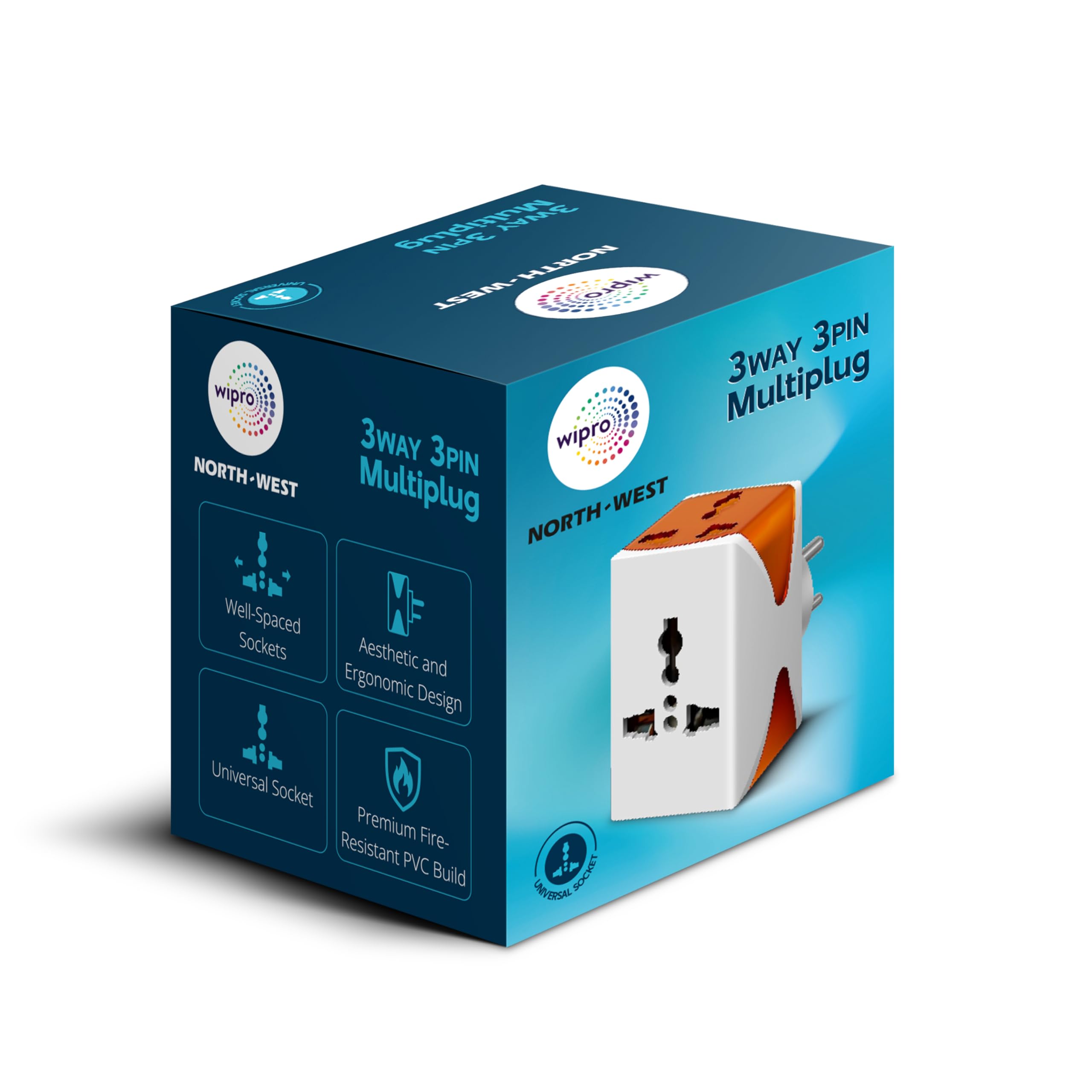 Wipro 3 Way Multiplug Adaptor - Surge Protection -6