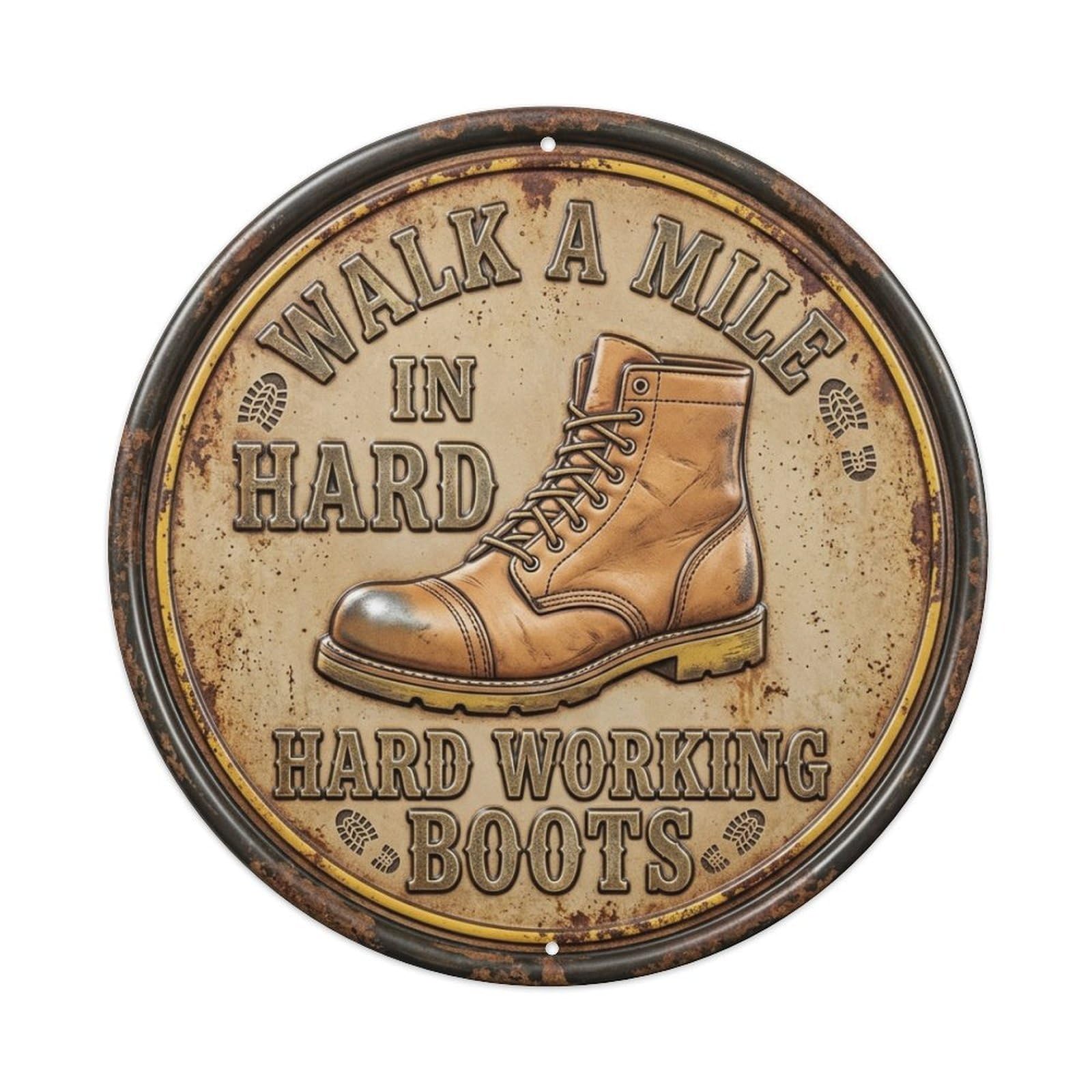 Work Boot Steel Toe Garage Vintage Metal Tin Sign Plaque Wall Decor for Cafe, Club Bar, Office, Garden Metal Poster 8x8Inch