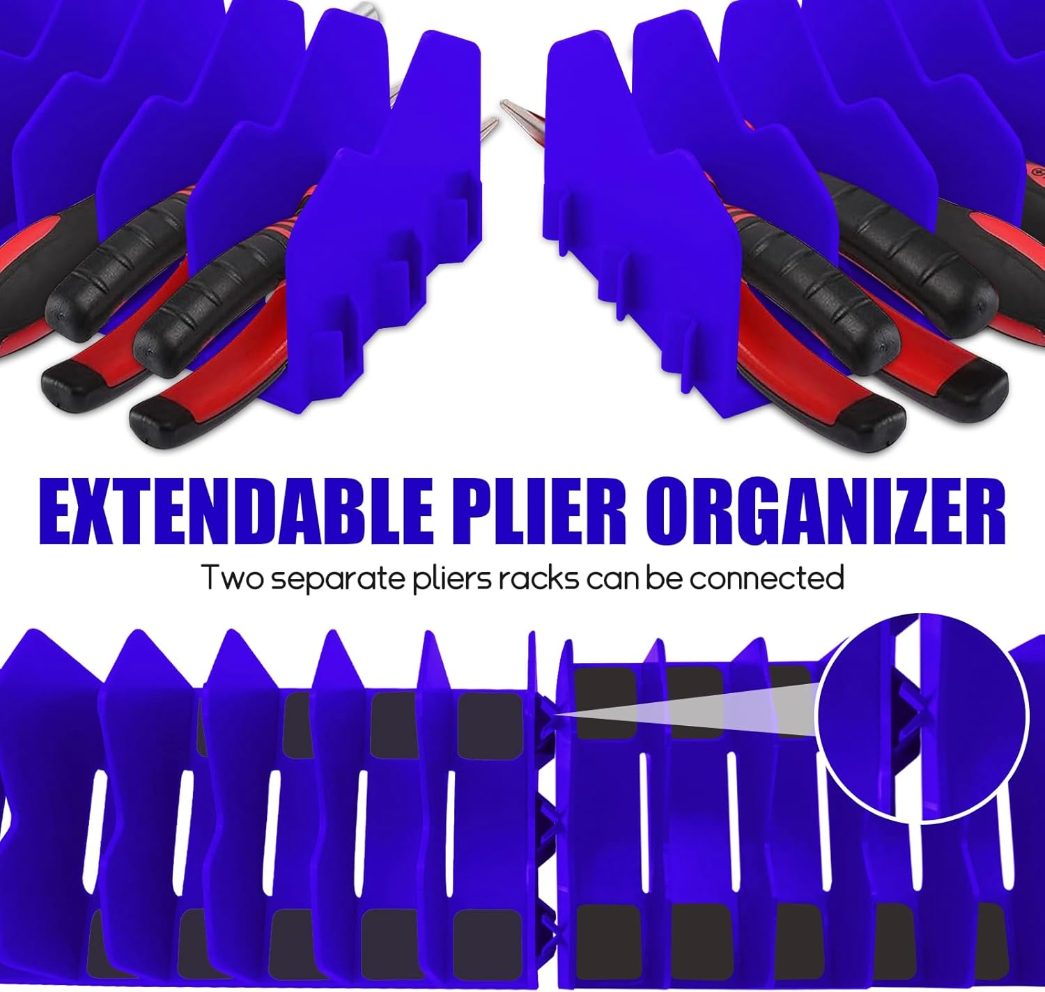 Plier Orgainzer, 2 Pack ​Pliers Orgainzer Rack, 20 Slots Extendable Screwdriver Organizer with Non-Slip Rubber Base, Fits 3" H, Toolbox Organizer for Pliers, Wrenches, Screwdrivers,Blue