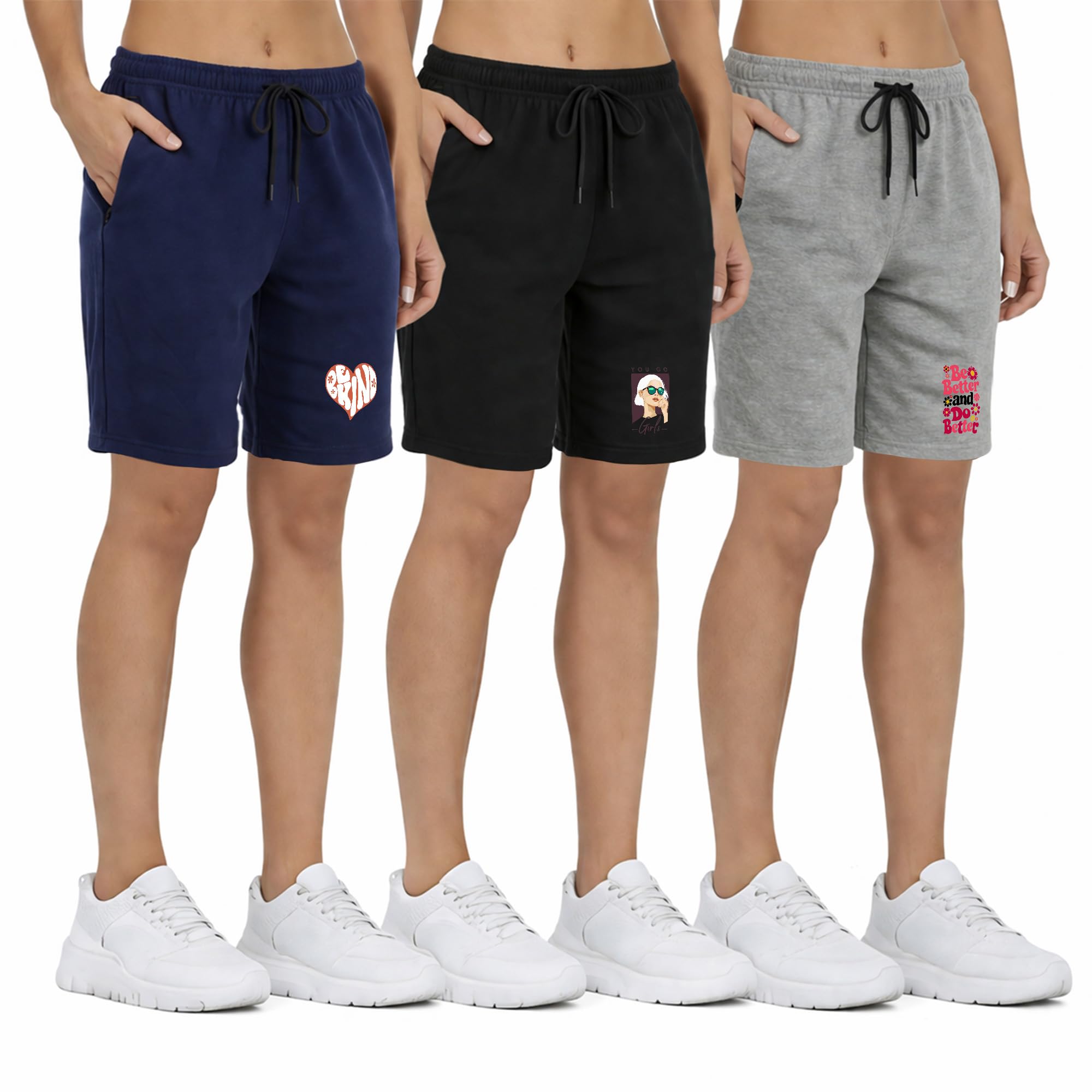buy that trendz Womens Cotton Summer Knee Length Shorts Be Kind Printed Regular Fit Casual Shorts Combo for Womens Pack of 3 (S-4XL)-picture-57