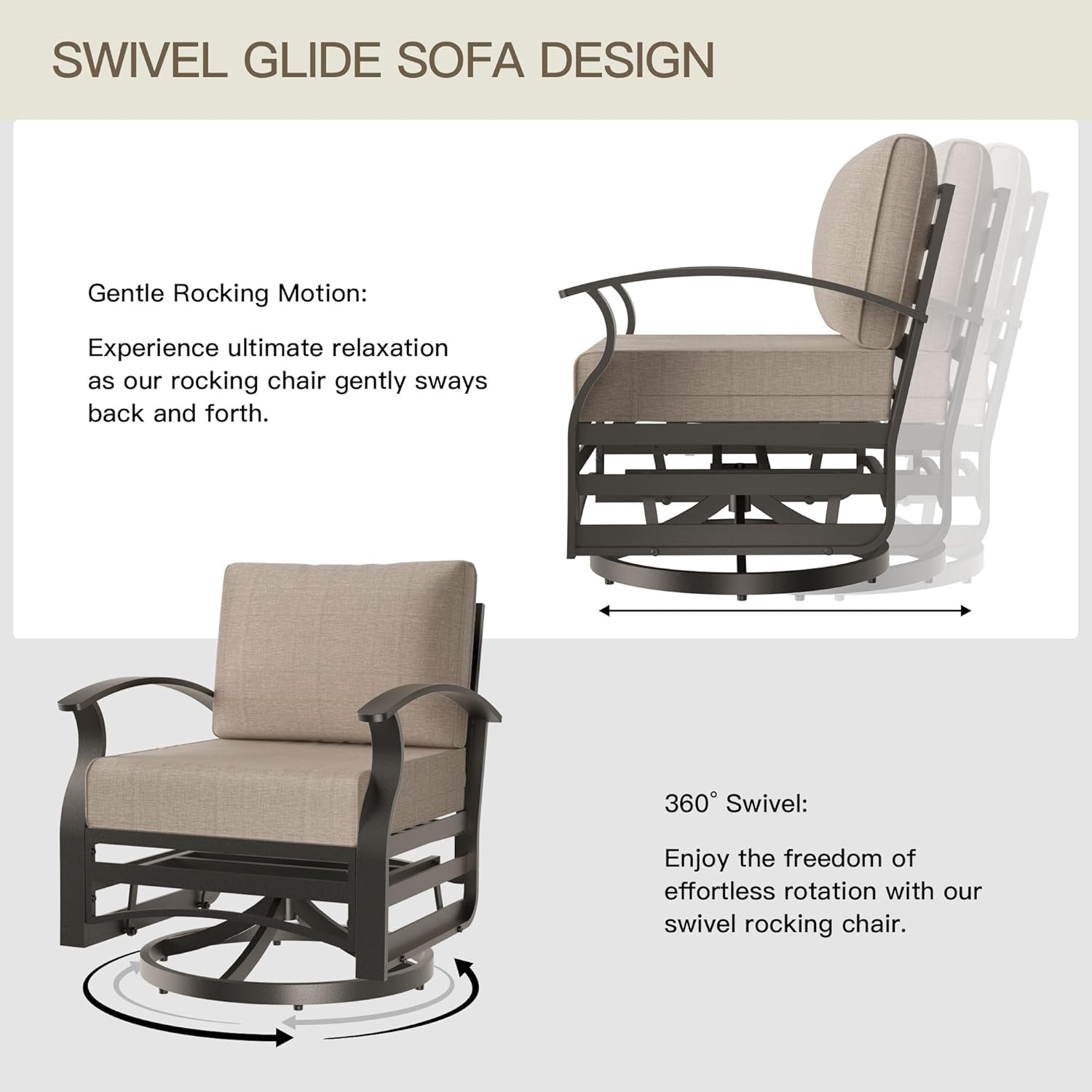 Aluminum Patio Furniture Set Patio Conversation Set,10 Seats Metal Modern Outdoor Furniture w/5.1" Cushions,Patio Sectional w/Swivel Chairs for Patio,Backyard,Sand