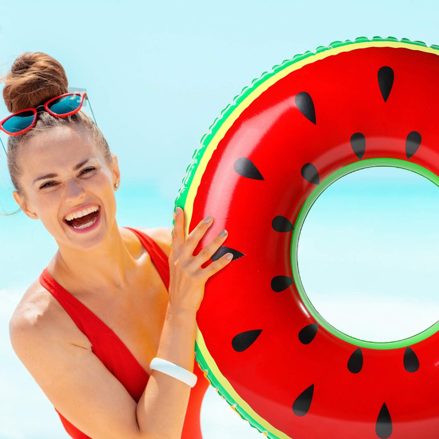 KIDPAR 4 Pcs Pool Floats for Adults Kids with 2 Pcs Cup Holders,Inflatable Large Fruit Swimming Tubes Rings Rafts for River Tubing Games,Summer Outdoor Fun,Beach Toy Lake Time 33 Inches : Toys & Games
