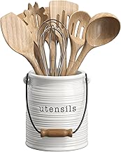 Barnyard Designs Ceramic Farmhouse Kitchen Utensil Holder for Countertop, Decorative Kitchen Utensil Holder, Large Kitchen Utensil Holder for Kitchen Counter, Utensil Crock Spatula Holder, 15cm White