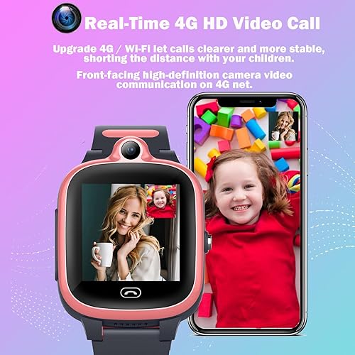 Vista 4 de TOPUSER Reloj inteligente con GPS 4G para niños y niñas [versión global] SOS alarma de emergencia impermeable reloj inteligente con texto, video