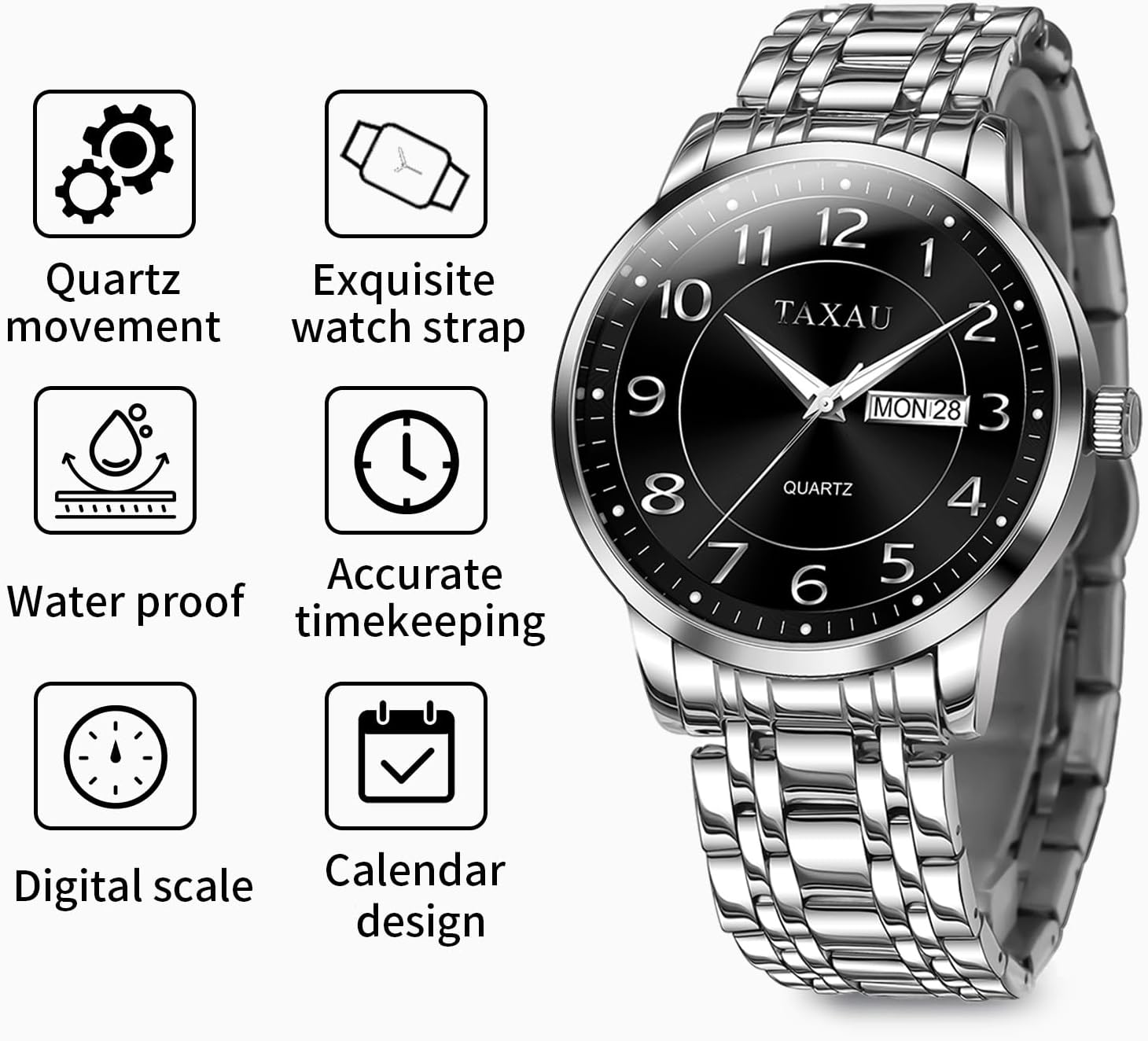 Mens Silver Watch Luxury Minimalist Dress Watch Classic Waterproof Watches for Men Analog Quartz Stainless Steel Men's Wrist Watches with Date Luminous Relojes para Hombres - Image 2