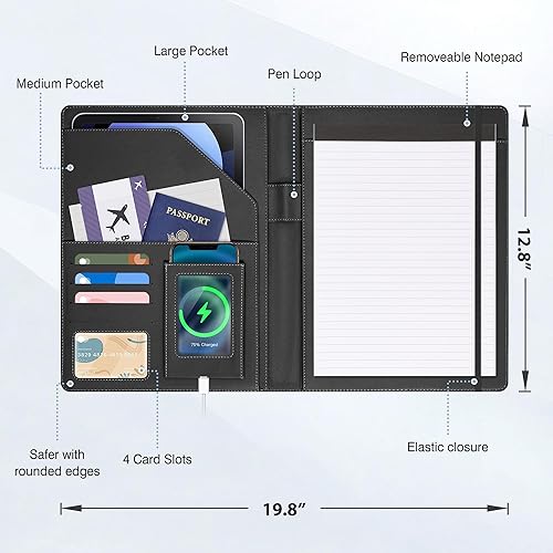 Vista 26 de Ospelelf Folio portapapeles con bloc de notas y bolsillo de cuero para almacenamiento de portapapeles para mujeres Tarotcards negras