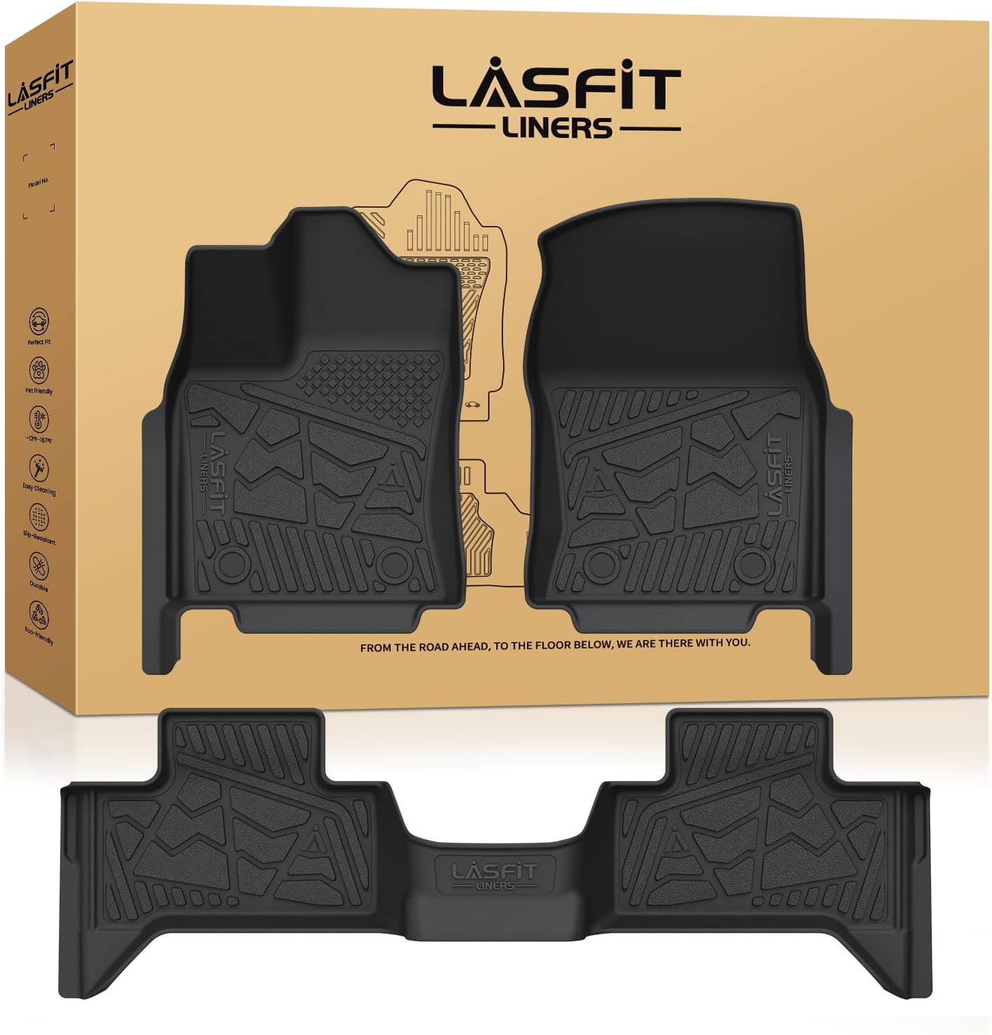 LASFIT Floor Mats for Toyota Tundra 2022-2026 Double Cab, Custom Fit All Weather Protection TPE Easy Clean Anti-Slip Floor Liners for Tundra 2022-2024 2025 2026 Front & Rear 2 Row Car Mats