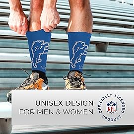 For Bare Feet NFL Adult Curve Socks - Game Day Apparel - Machine Washable - Warm & Cold Weather - Comfort and Style for Men &Women (Detroit Lions - Black, Adult Large)