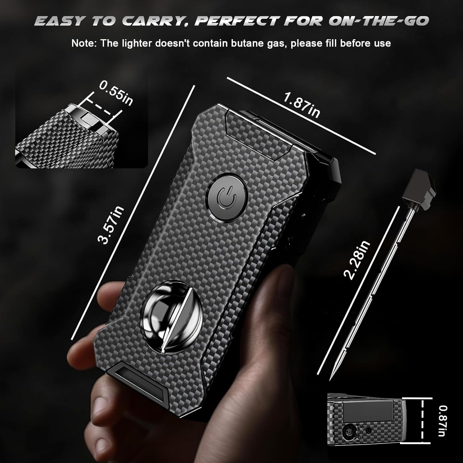 5-in-1 Torch Lighter with Cutter, Punch, Holder, and Draw Enhancer Tool, Adjustable Dual Jet Flames, Trendy Gift for Men, Refillable Butane Lighter, Rechargeable Lighters for Candle, Travel Outdoors