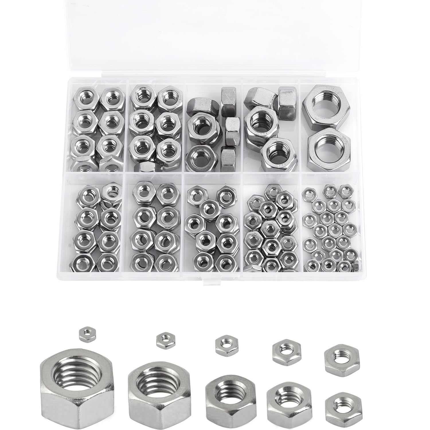 Stainless Steel Hex Nuts Kit - 150 PCS -1