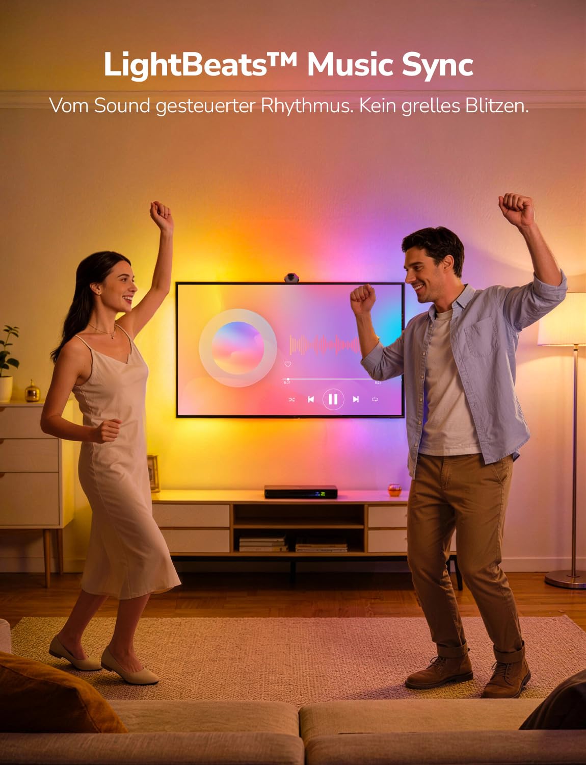Lepro STV1 AI Smart TV Hintergrundbeleuchtung 3.6M für 55-65 Zoll TVs | LED Streifen mit Kamera, Geringe Latenz/Musiksynchronisation/Sprach und App-Steuerung RGBIC mit Ultraweitwinkelobjektiv