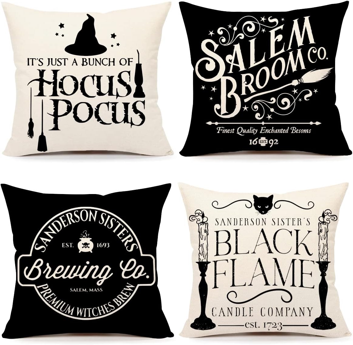 Hocus Pocus Farmhouse Style Halloween Pillow Covers (Set of 4)