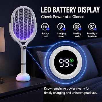 Electric Fly Swatter Racket 5000V Bug Zapper with Power Display