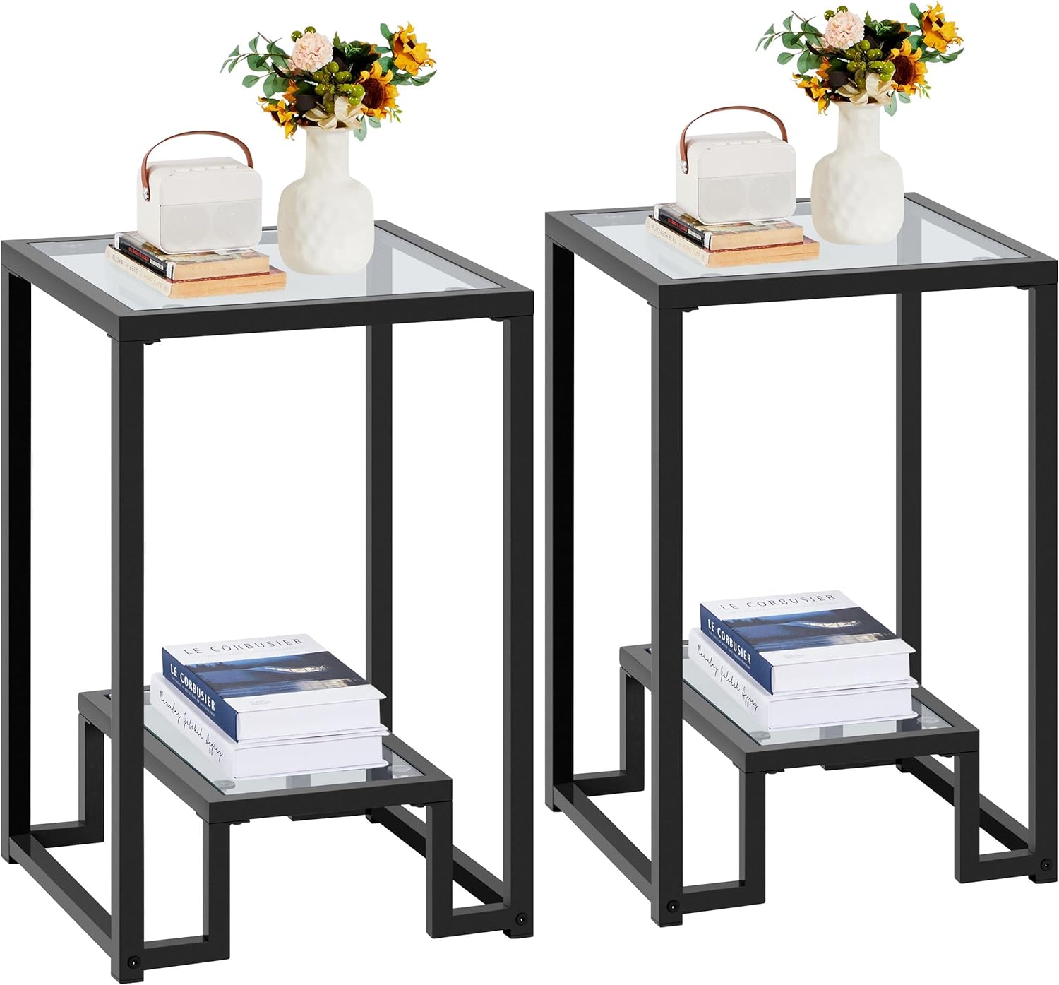 Yaheetech Glass Side Table Set of 2, Modern Tempered Glass