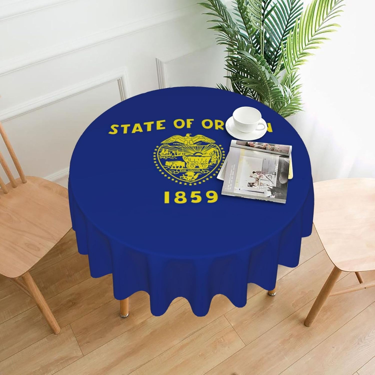 Oregon State Flag Print Wrinkle Free Dining Table Cover for Birthday Party Farmhouse Tablecloths Up to 60 x 60 Inches
