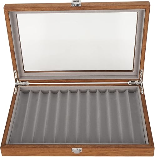 Caja de exhibición para bolígrafos, 12 piezas de madera de nogal, vitrina para pluma estilográfica de 12.2 x 7.9 x 1.8 pulgadas, ranura curvada que