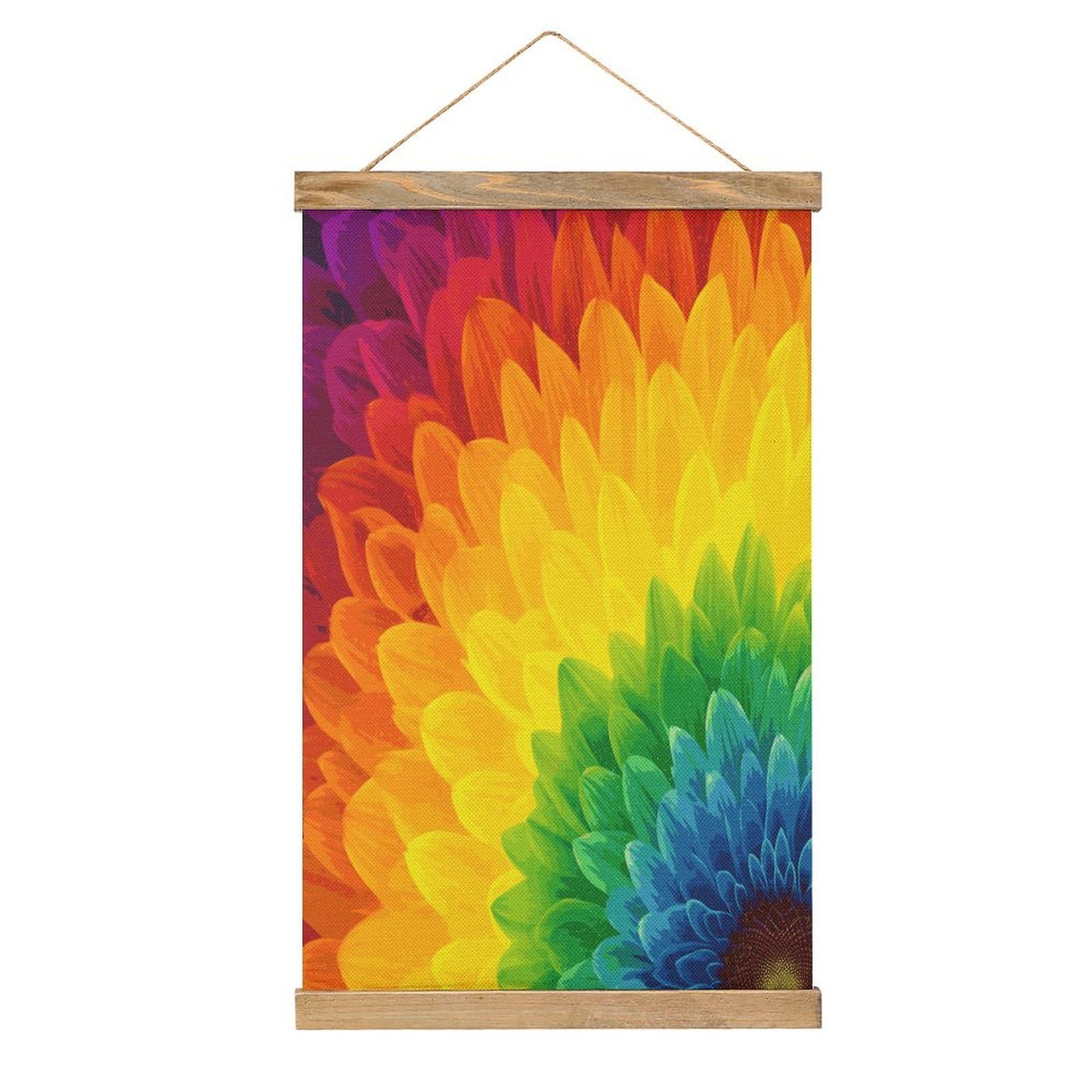 JTREHY Sunflower Rainbow Linen Hanging Painting Vintage Poster Wall Art Prints Personality Style Wall Hanging Poster for Living Room Office Bedroom Decor Frame 13.2 X 20.47 Inch