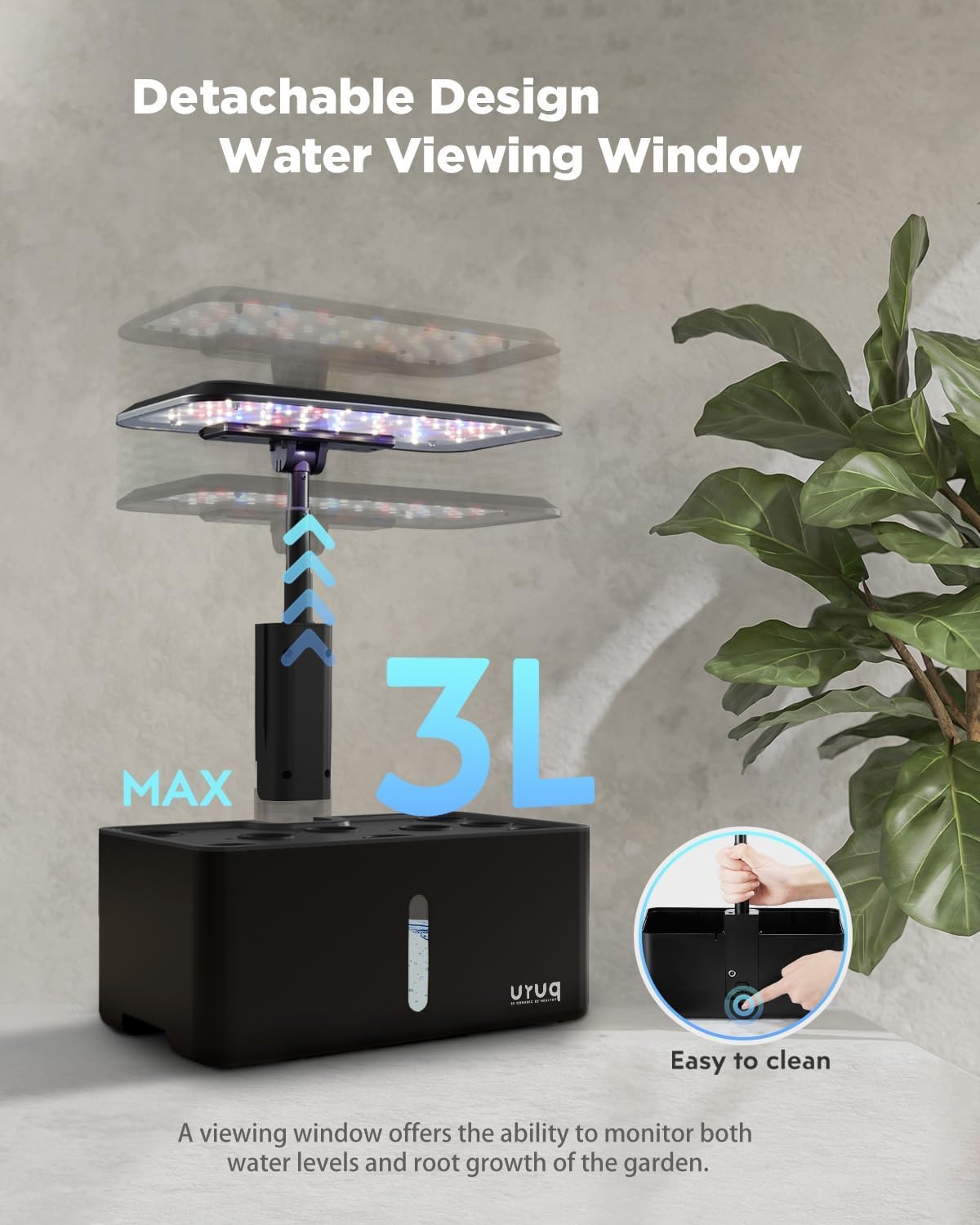 URUQ Système de culture hydroponique de jardin : 8 gousses de jardin d'herbes aromatiques d'intérieur avec lumière de croissance Kit de germination silencieuse automatique hydroponique réglable en