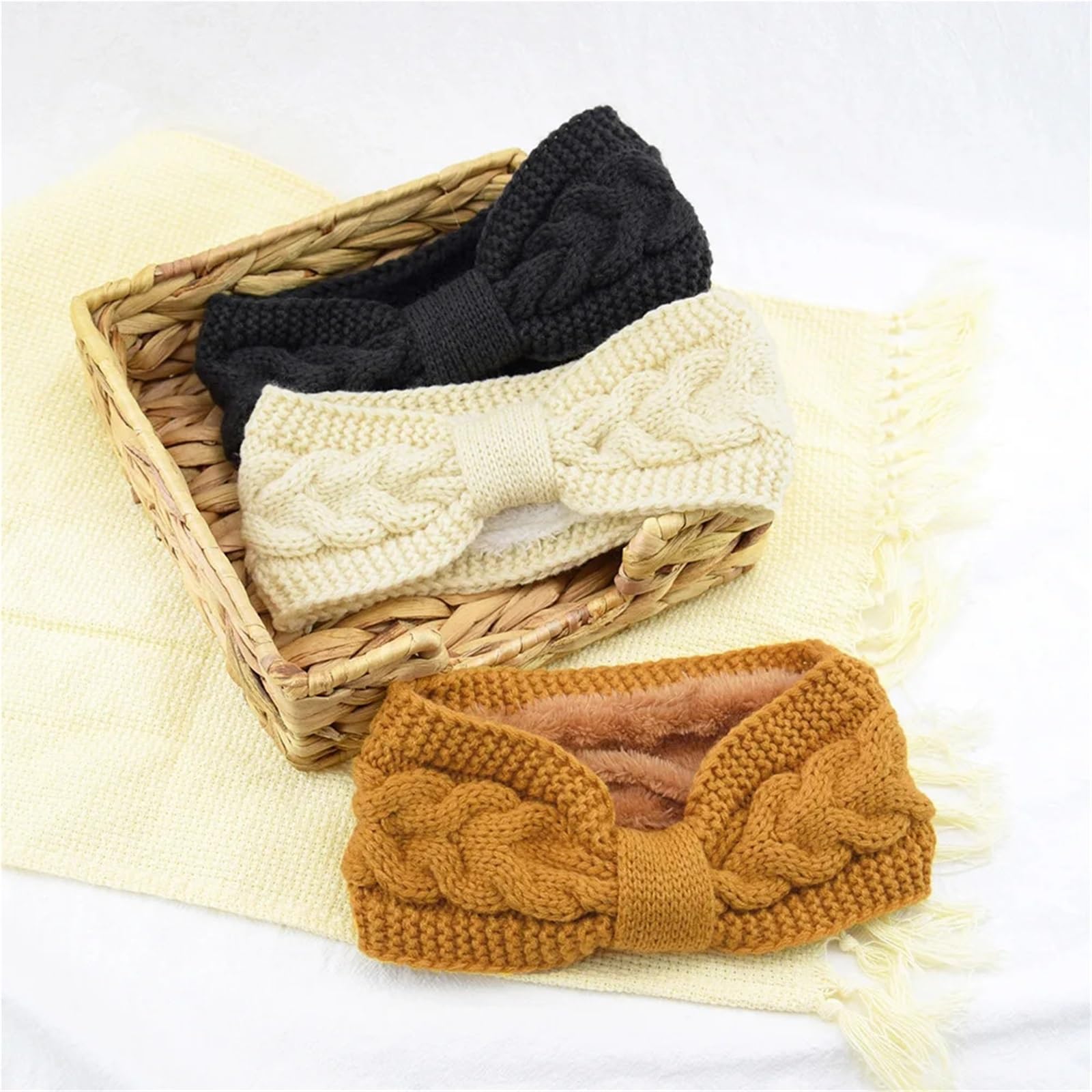 Stirnband 2 stücke Fuzzy Gefüttert Stirnbänder for Frau Solide Warme Haarband Elastische Sport Yoga Mädchen Haarband Haar Zubehör Winter Stirnband(2PCS)