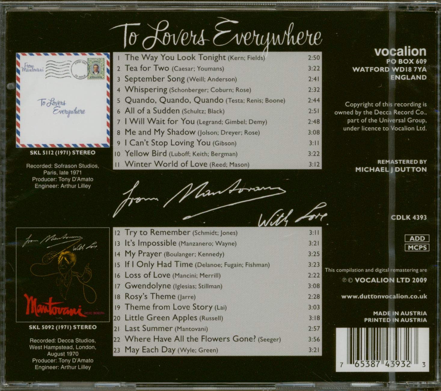 "Mantovani ""to Lovers Everywhere"""